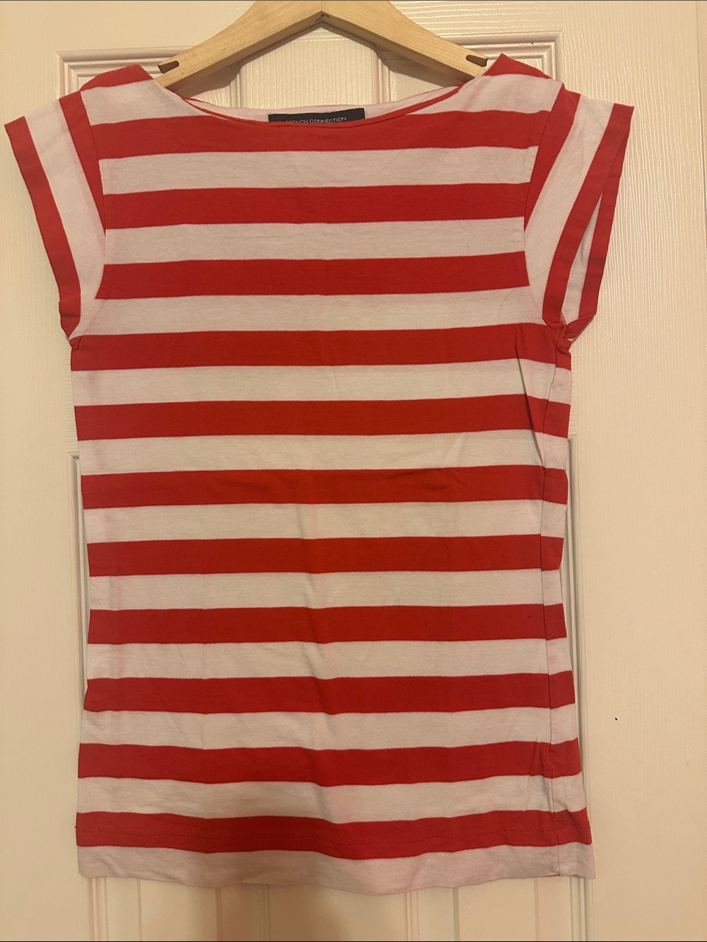 French Connection Red and White Striped Short Sleeve Tee